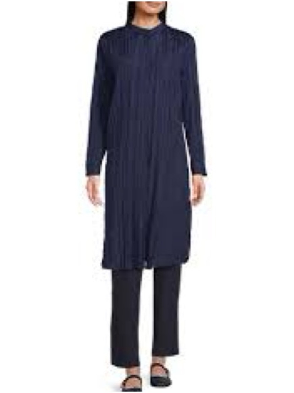 NWT Eileen Fisher Crushed Silk Band Collar Long Shirt
